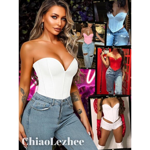 Heart Corset Top Women Strapless Crop Rave Club Night Out Party - Picture 7 of 7